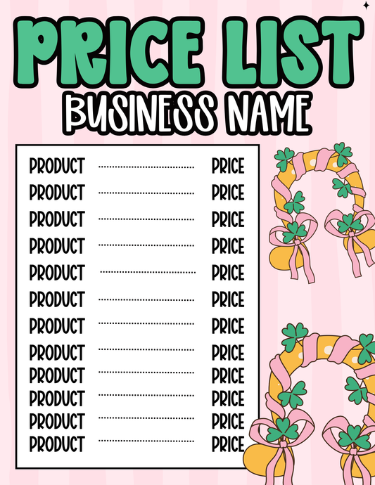 St. Patrick’s Day Price Sheet