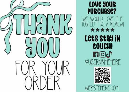 Mint Bow Thank You Card Template