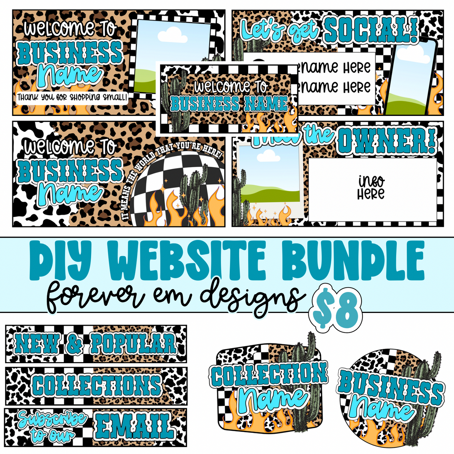 Cow + Leopard + checkered Print Website Bundle