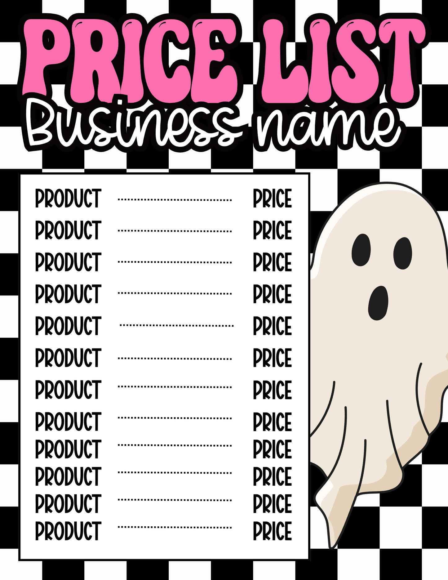 Checkered Ghost Price Sheet (Pink)
