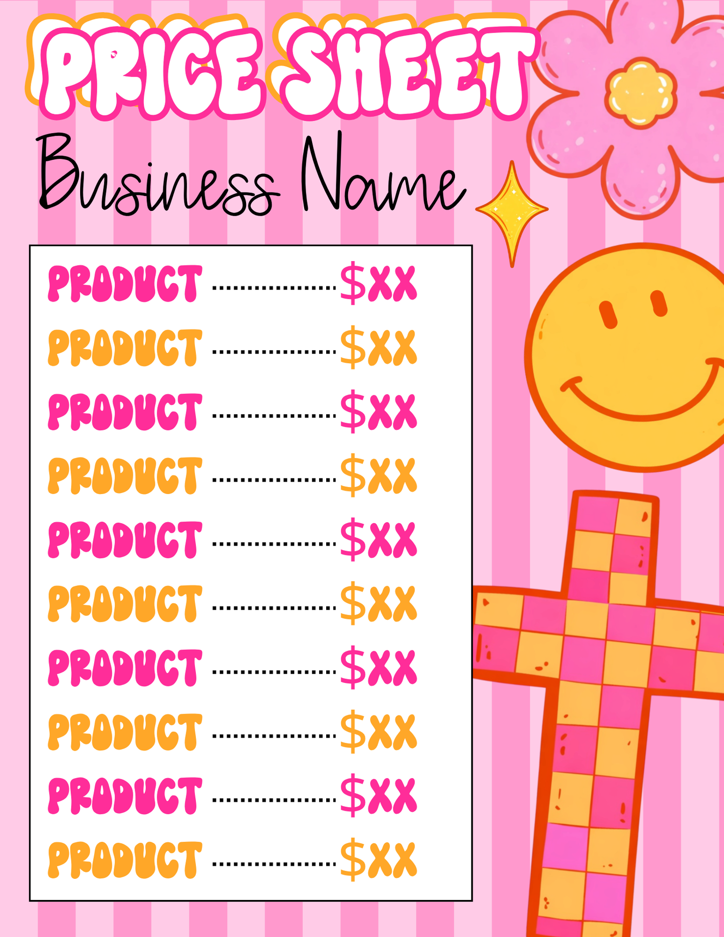 Faith Price Sheet