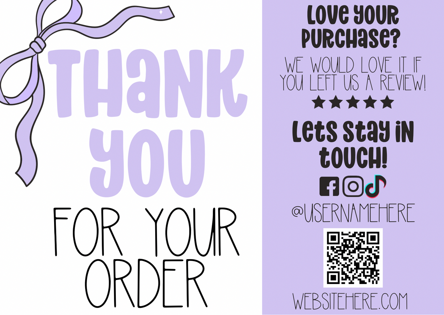 Lavender Bow Thank You Card Template