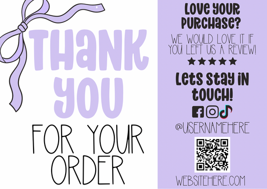 Lavender Bow Thank You Card Template