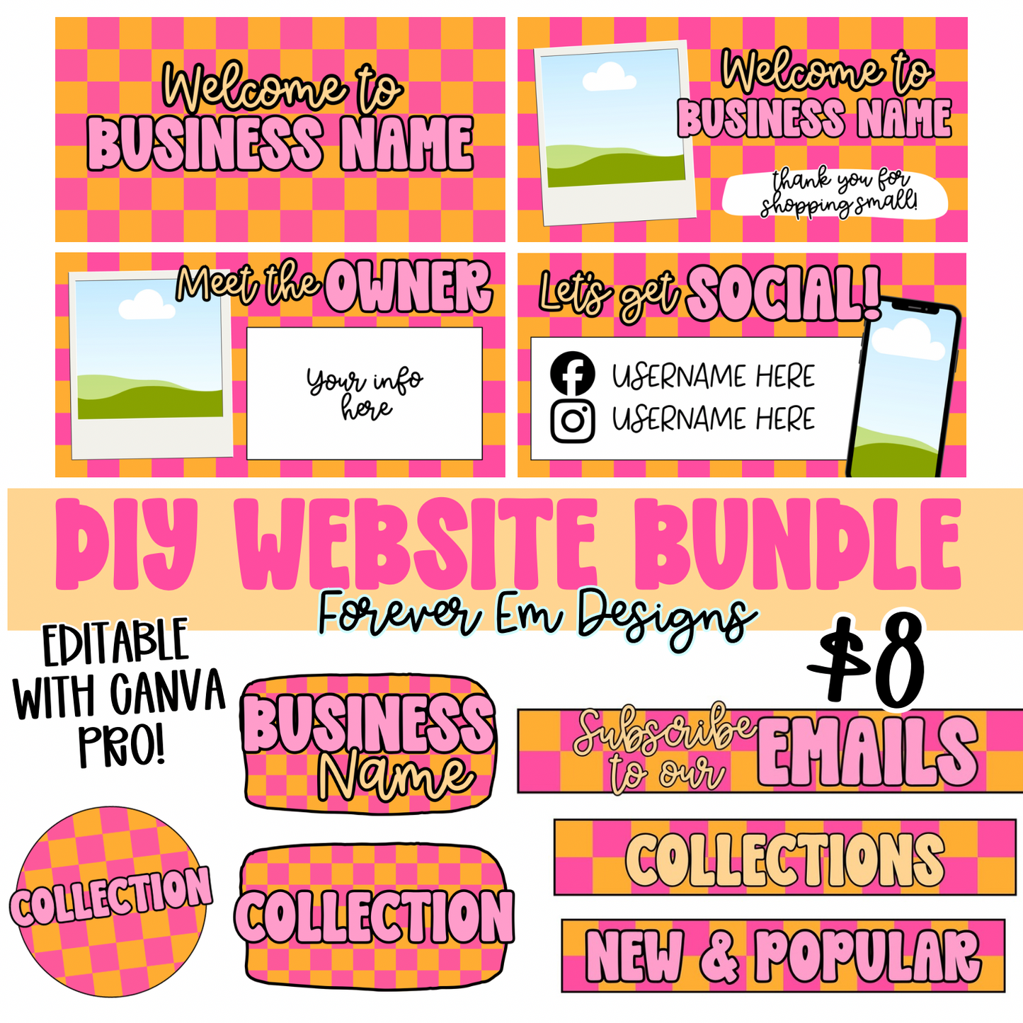 Bright Orange/Pink Check Website Bundle