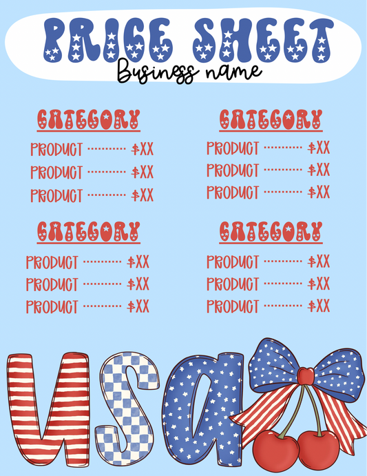 Preppy 4th of July Price Sheet