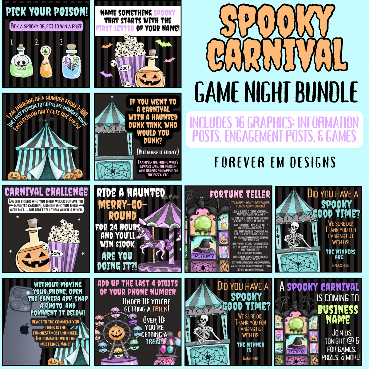 Spooky Carnival Engagement + Game Night Bundle