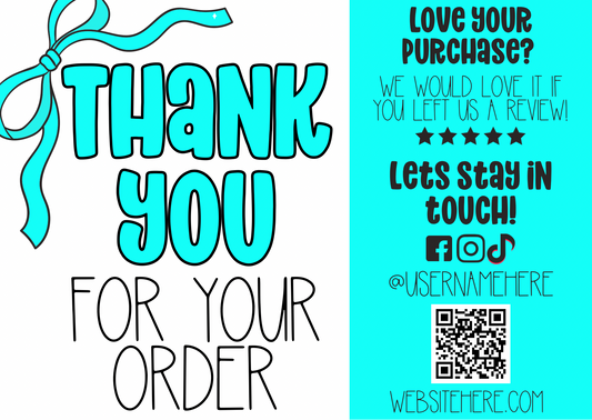 Teal Bow Thank You Card Template