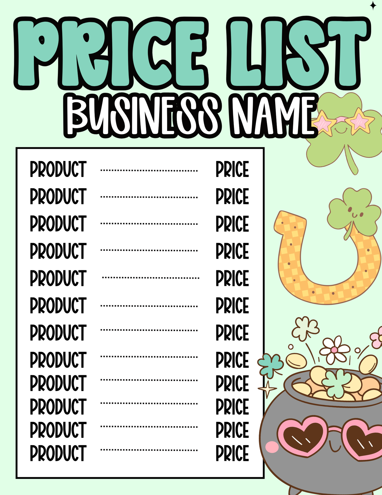 St. Patrick’s Day Price Sheet