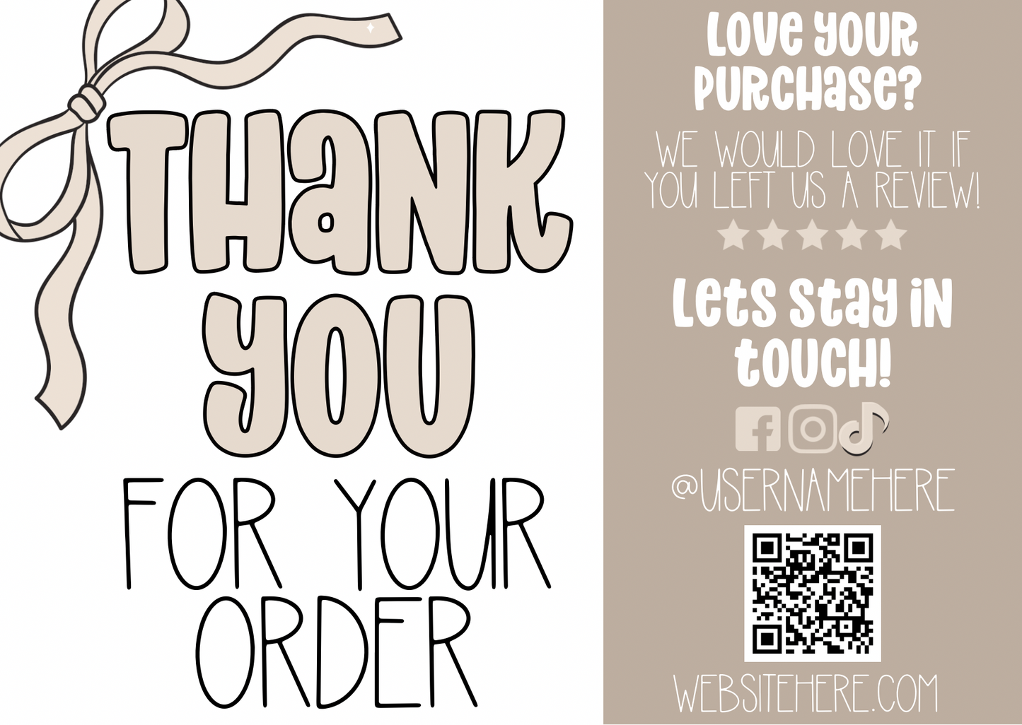 Neutral Bow Thank You Card Template