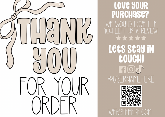 Neutral Bow Thank You Card Template