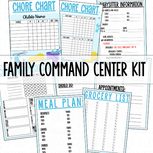 Printable Family Command Center Kit — Blue