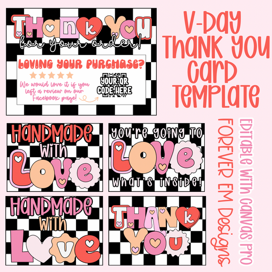 Black Checkered Print Valentine’s Day Thank You Card Template Set