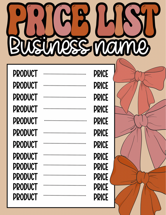 Neutral Bow Price Sheet