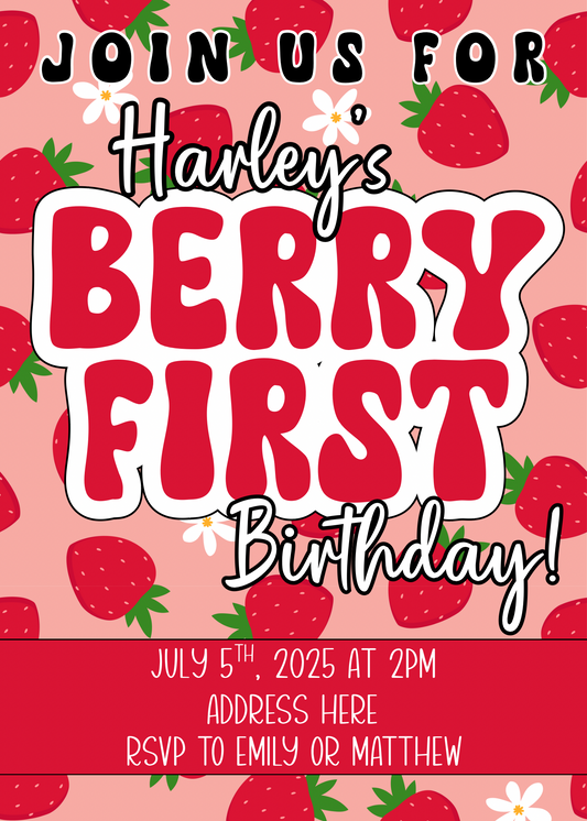 Berry first birthday editable invite