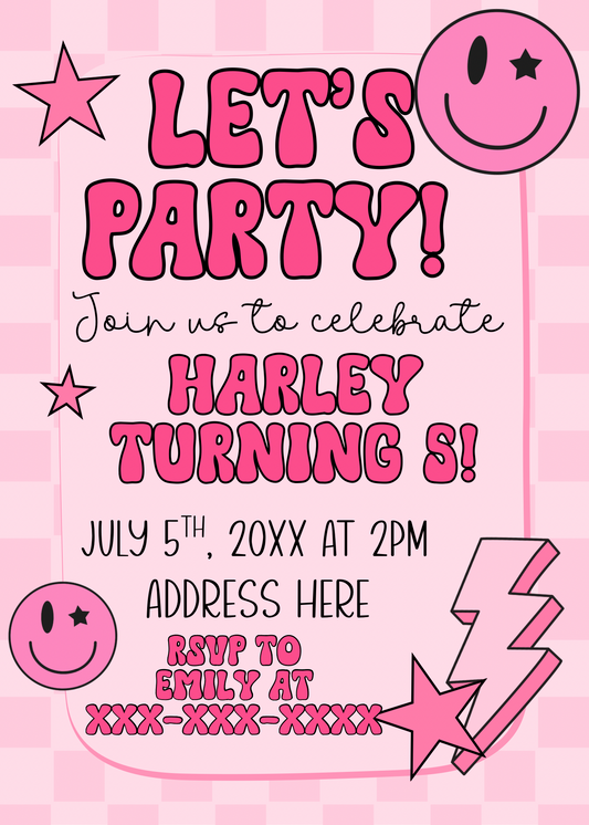 Retro girly birthday editable invite