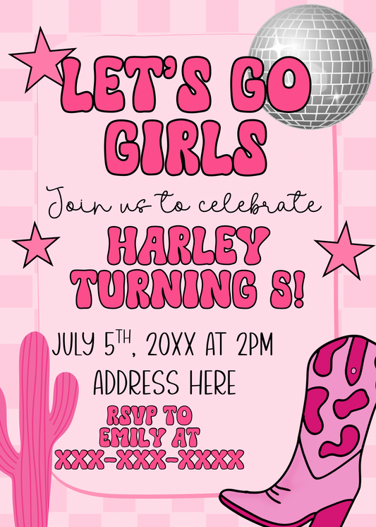 Let’s go girls birthday editable invite