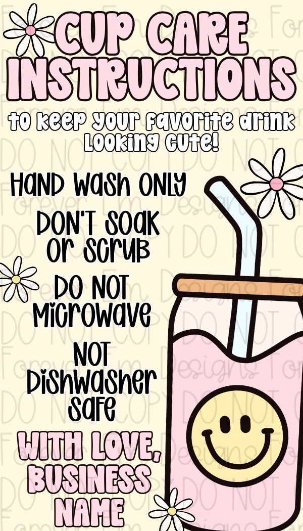 Cup Care Instruction Card Design