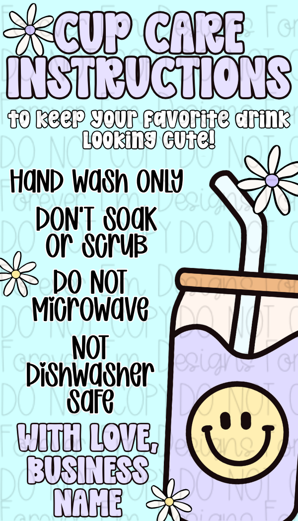 Cup Care Instruction Card Design