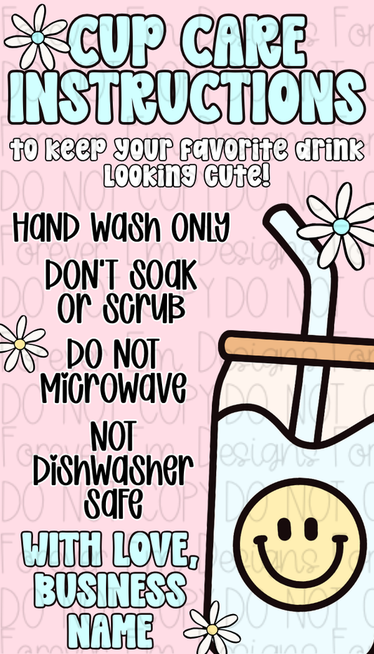 Cup Care Instruction Card Design