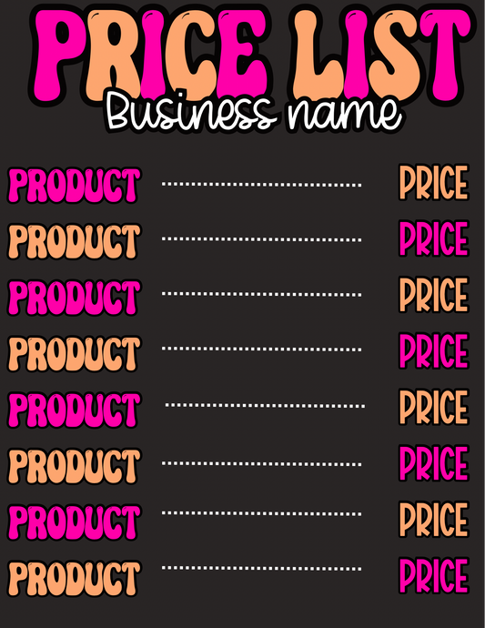 Pink + Orange Price Sheet