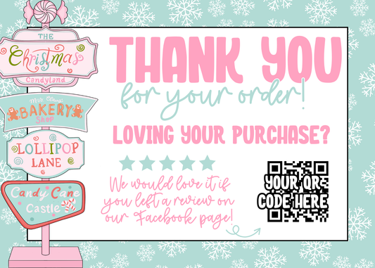 Pink + Mint sign Christmas Thank You Card Template