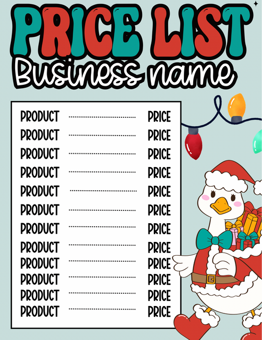 Christmas Goose Price Sheet
