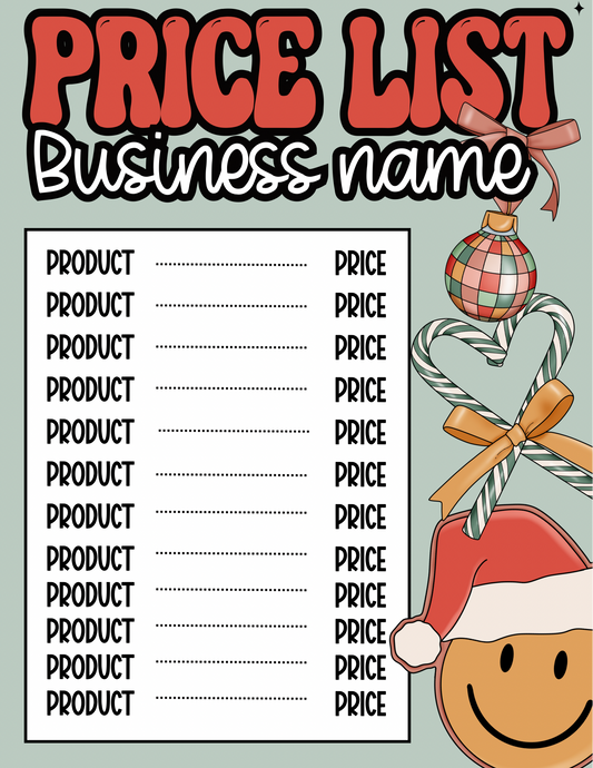 Retro Christmas Price Sheet