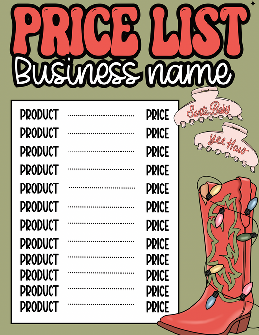 Western Christmas Price Sheet