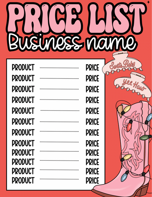 Pink western Christmas Price Sheet