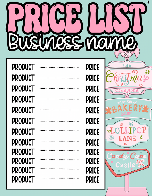 Mint/Pink Christmas Price Sheet