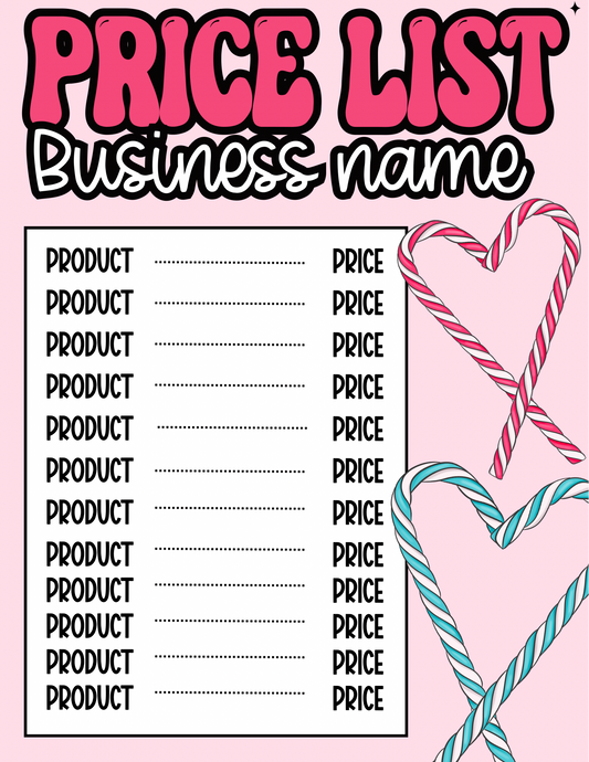 Blue/Pink Christmas Price Sheet