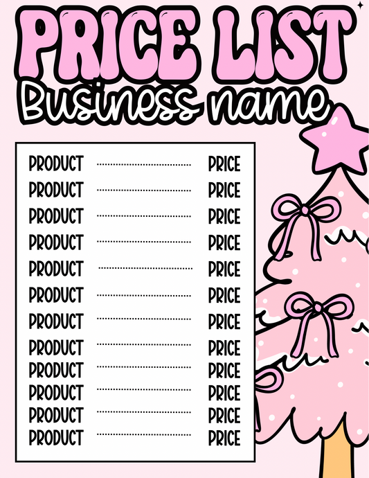 Pink Christmas Price Sheet