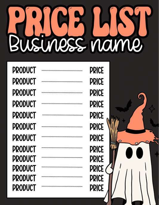 Halloween Price Sheet