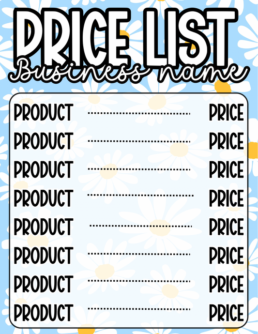 Blue Floral Price Sheet