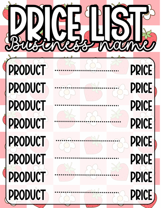 Strawberry Price Sheet