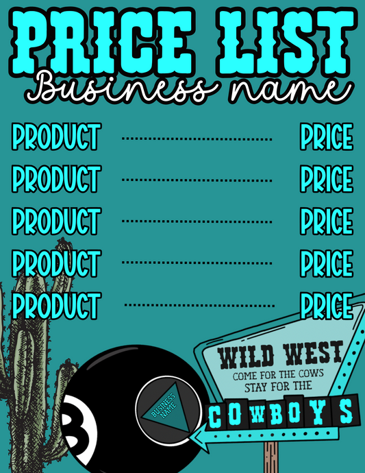Turquoise/Western Price Sheet
