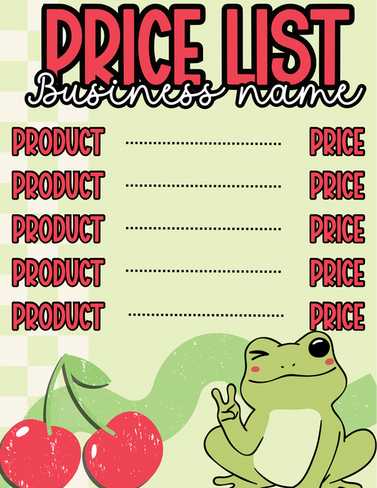 Retro Frog/cherry Price Sheet