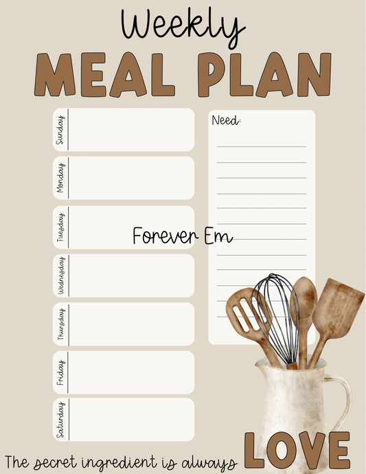 Boho Weekly Meal Plan