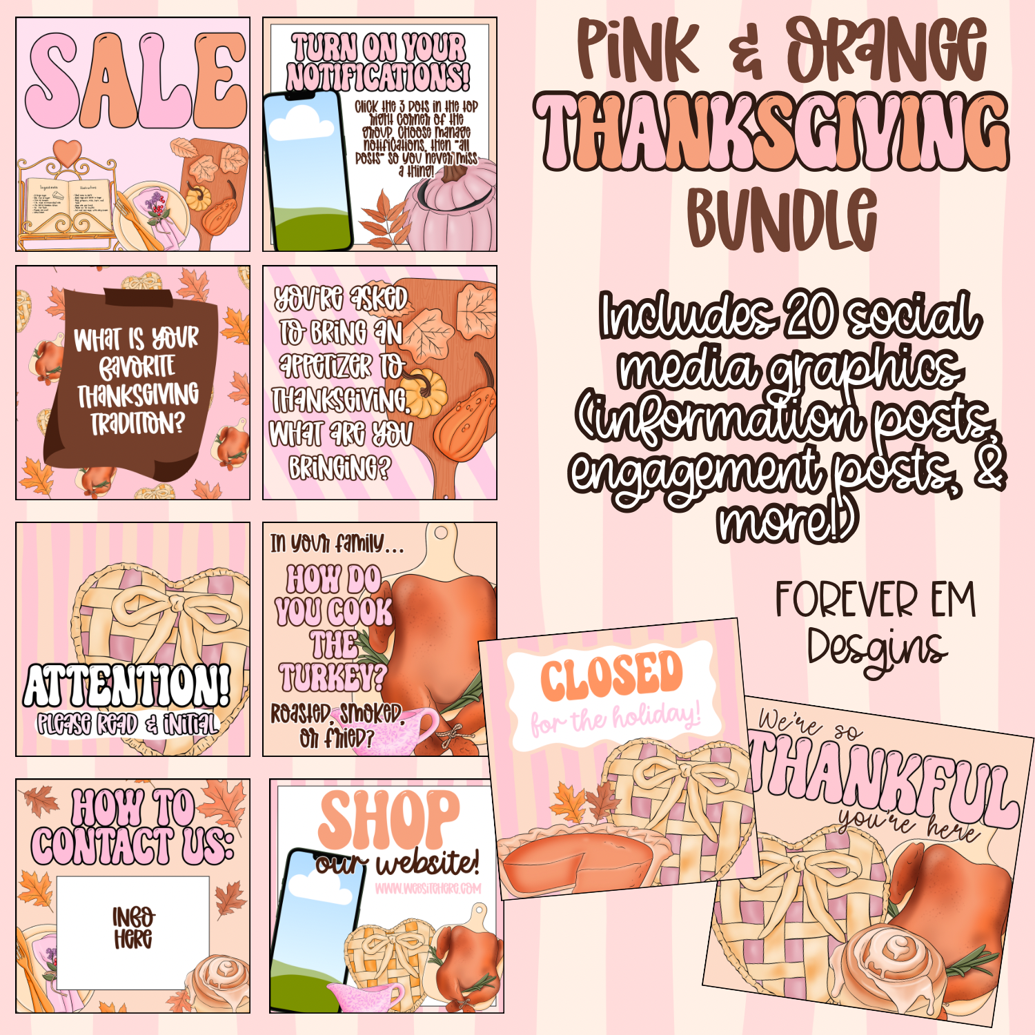 Pink + Orange Thanksgiving Bundle (2025) – Forever Em Designs