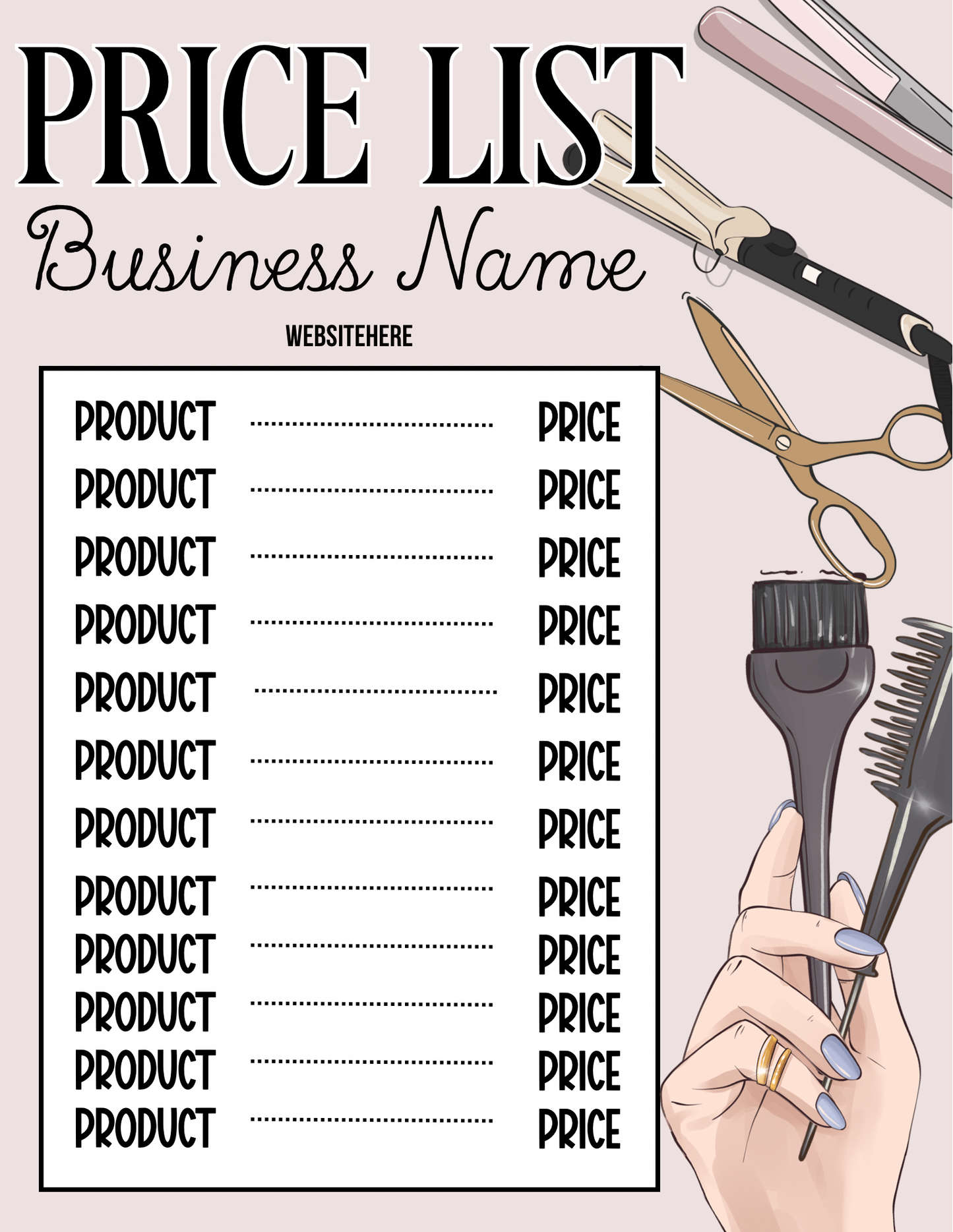 Hair Stylist Price Sheet
