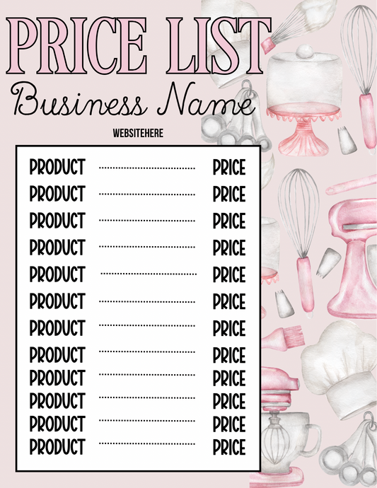 Bakery Price Sheet