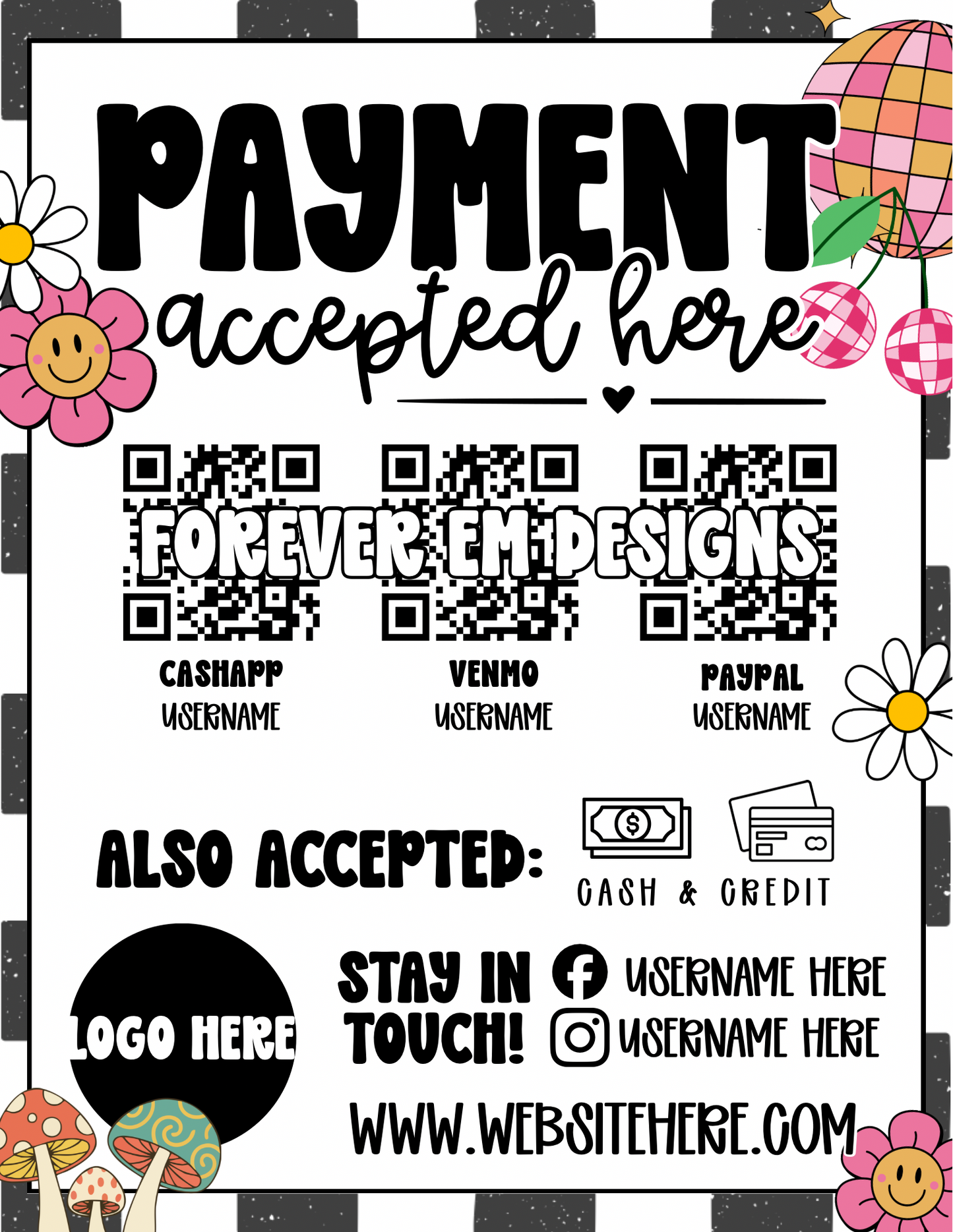 Retro Pay Here Sign Template