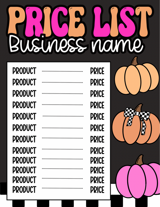 Preppy Fall Price Sheet