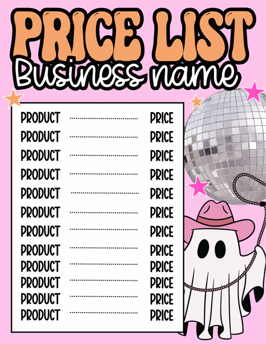 Disco Halloween Price Sheet
