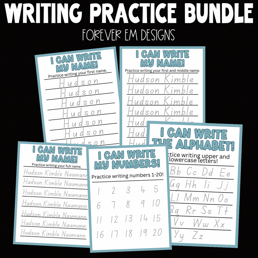 Writing Practice Worksheet Bundle – Forever Em Designs