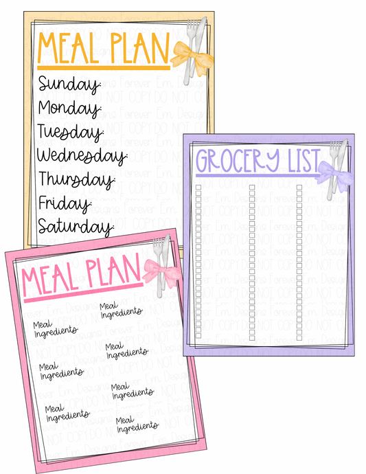 Preppy Weekly Meal Plan template bundle