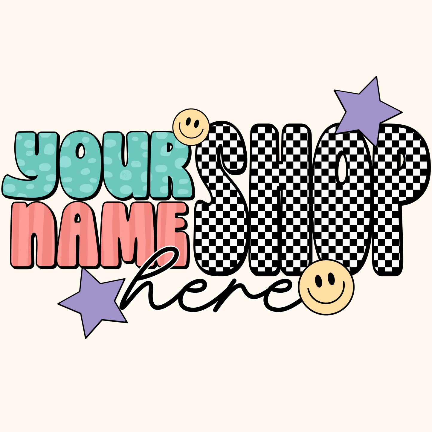 Retro checkered Business name CUSTOM PNG